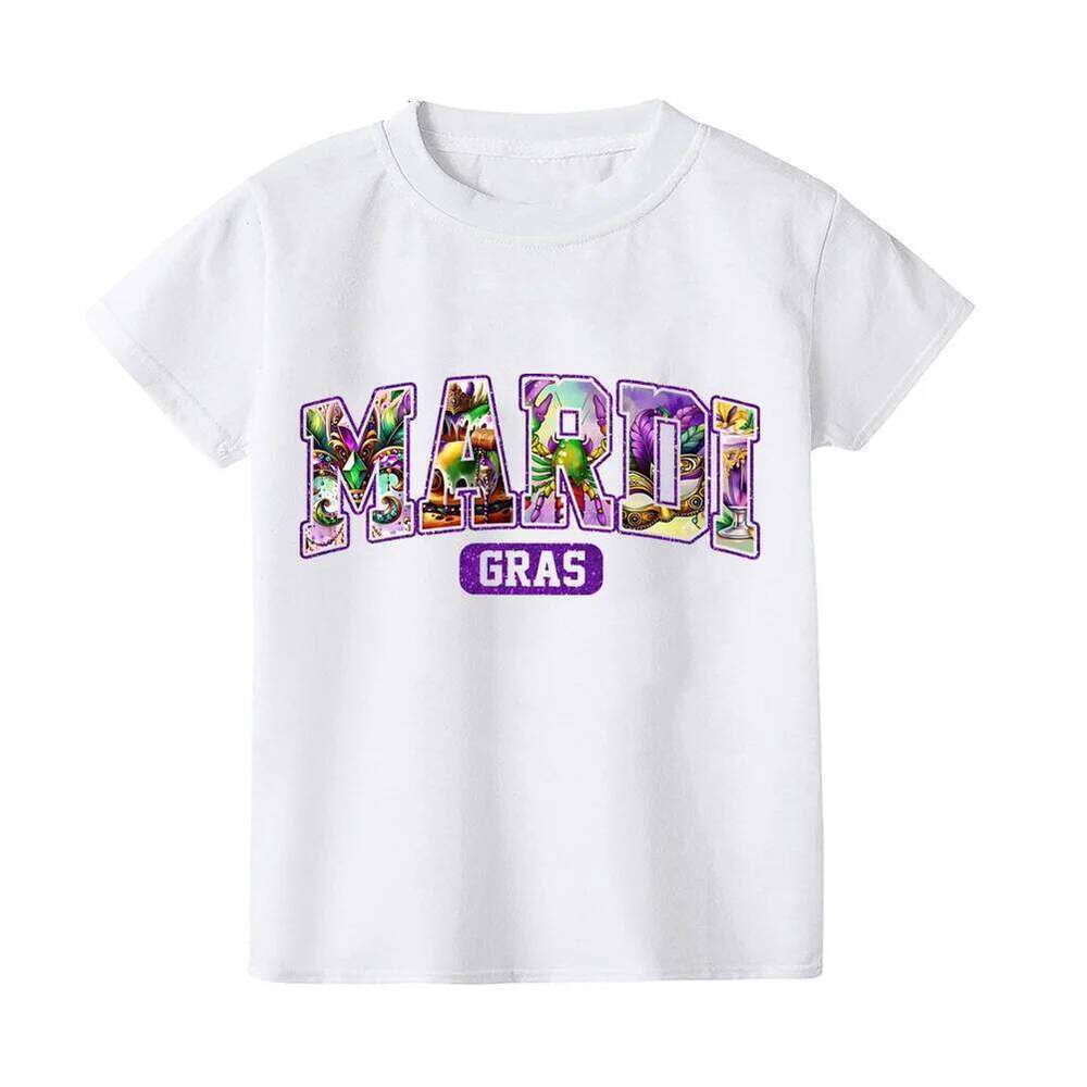 Boy Girl Clothes Kids Mardi Gras Shirts for Girls New Orleans Graphic Shirt Carnival Party Short Sleeve Tops Z260312