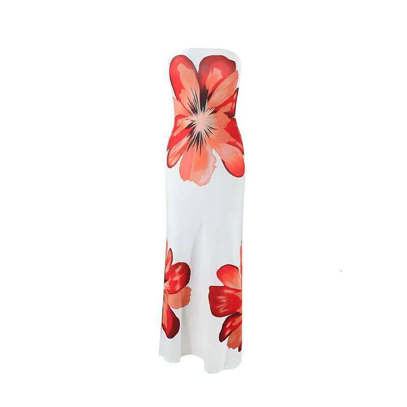 Fashion Milk Silk Fabric Floral Print Sexy Long Dresses Elegant Backless Bodycon High Waist Midi Dress 2025 Summer Vacation Boho C260312