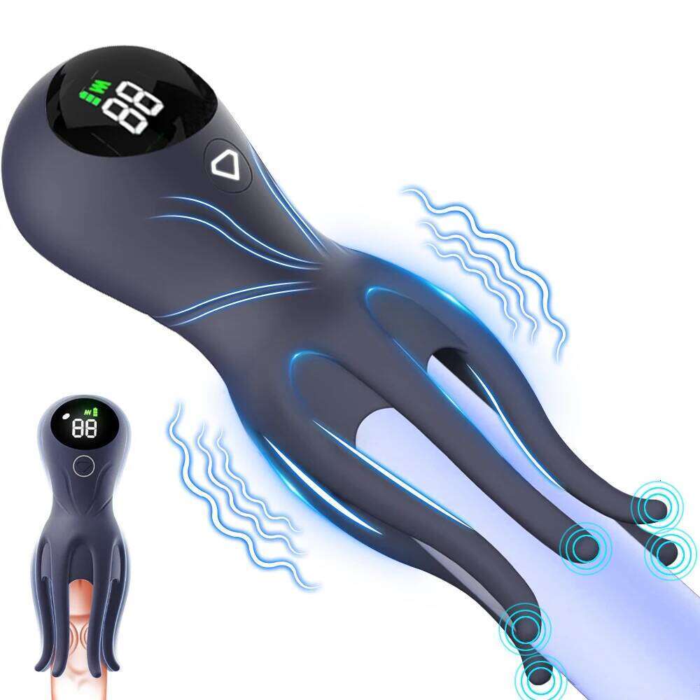 Electric Shock Vibrator Penis Glans Stimulator Strong Vibration Led Display Delay Training Exerciser Extender for Male Mas Z260311