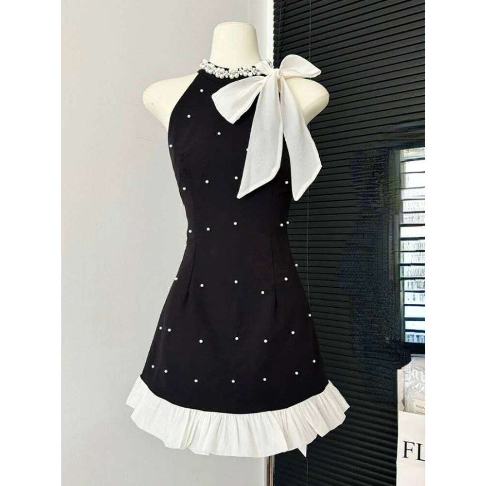 Summer Bow Sweet Party Women Sequin Elegant Strap Mini Dresses Female Korean Fashion Patchwork One Piece Dress 2024 New C260311