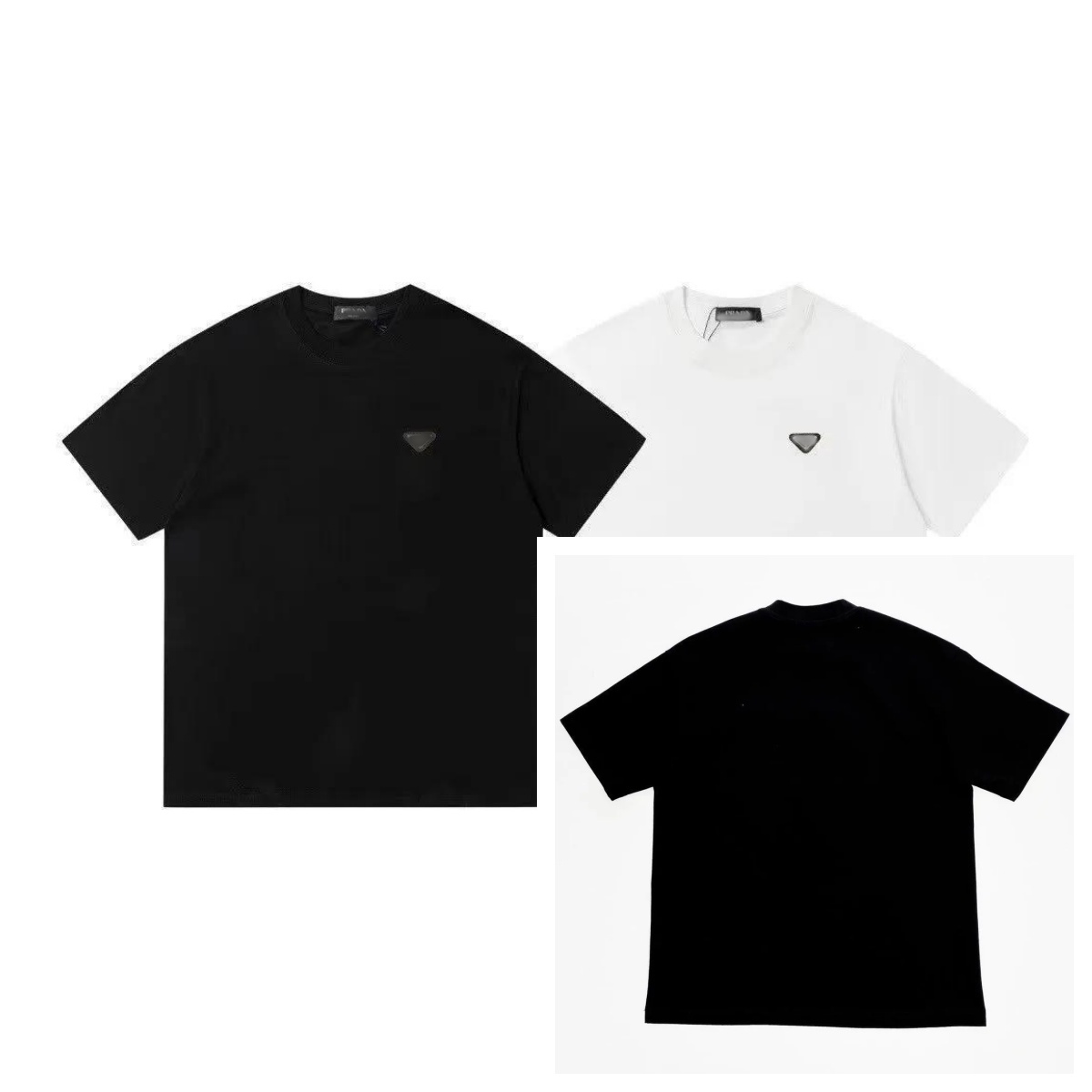 Brand P Classic Tee Boys Students T-shirt Tops Loose Men's Short Sleeved Cotton Tees Left Chest with Metal Triangle Badge
