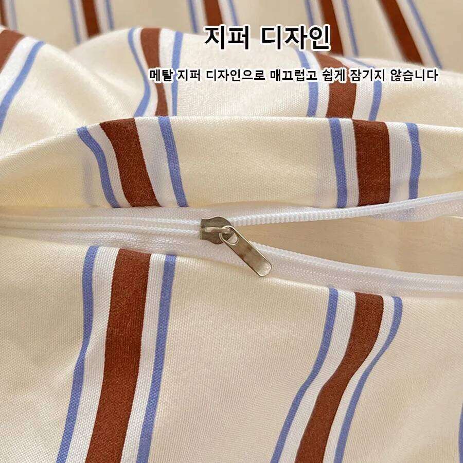 KDJEIKZ Simple Style Red And Blue Strip Duvet Cover Bed Sheet Set Washed Cotton Bedding Set, Washable H260312