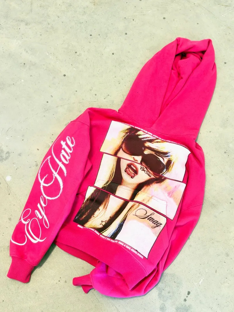 Y2K Pink Harajuku girl streetwear round neck long sleeved loose sweatshirt hiphop American style letter print gothic casual top 260311