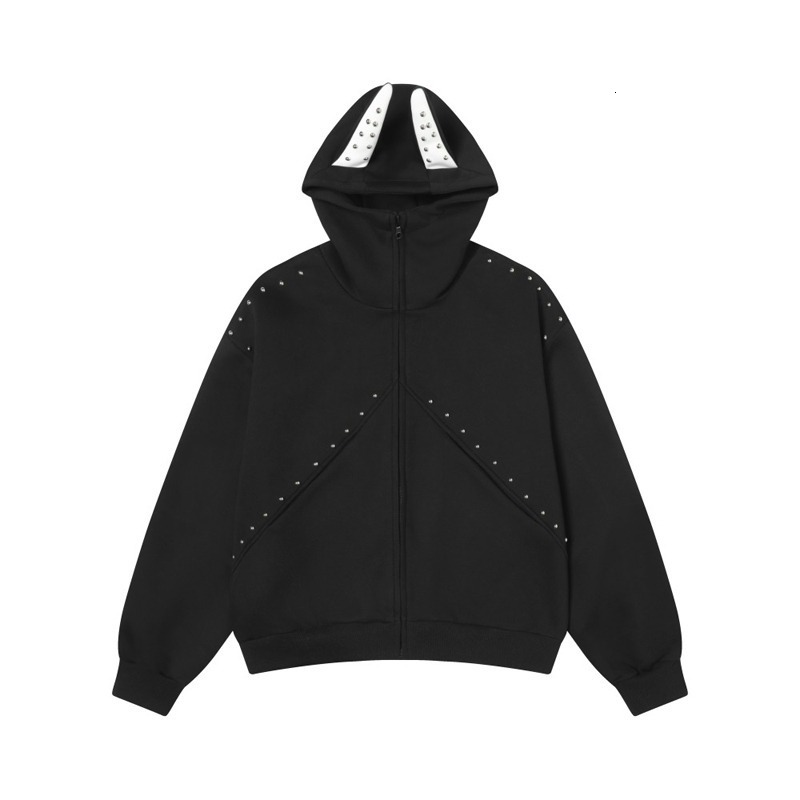 Designer Hoodie And Hip-hop Retro Oversized Hooded Sweatshirt Unisex Style Versatile And Cute With Cat Ears And Rivets Trendy Couple's Jacket