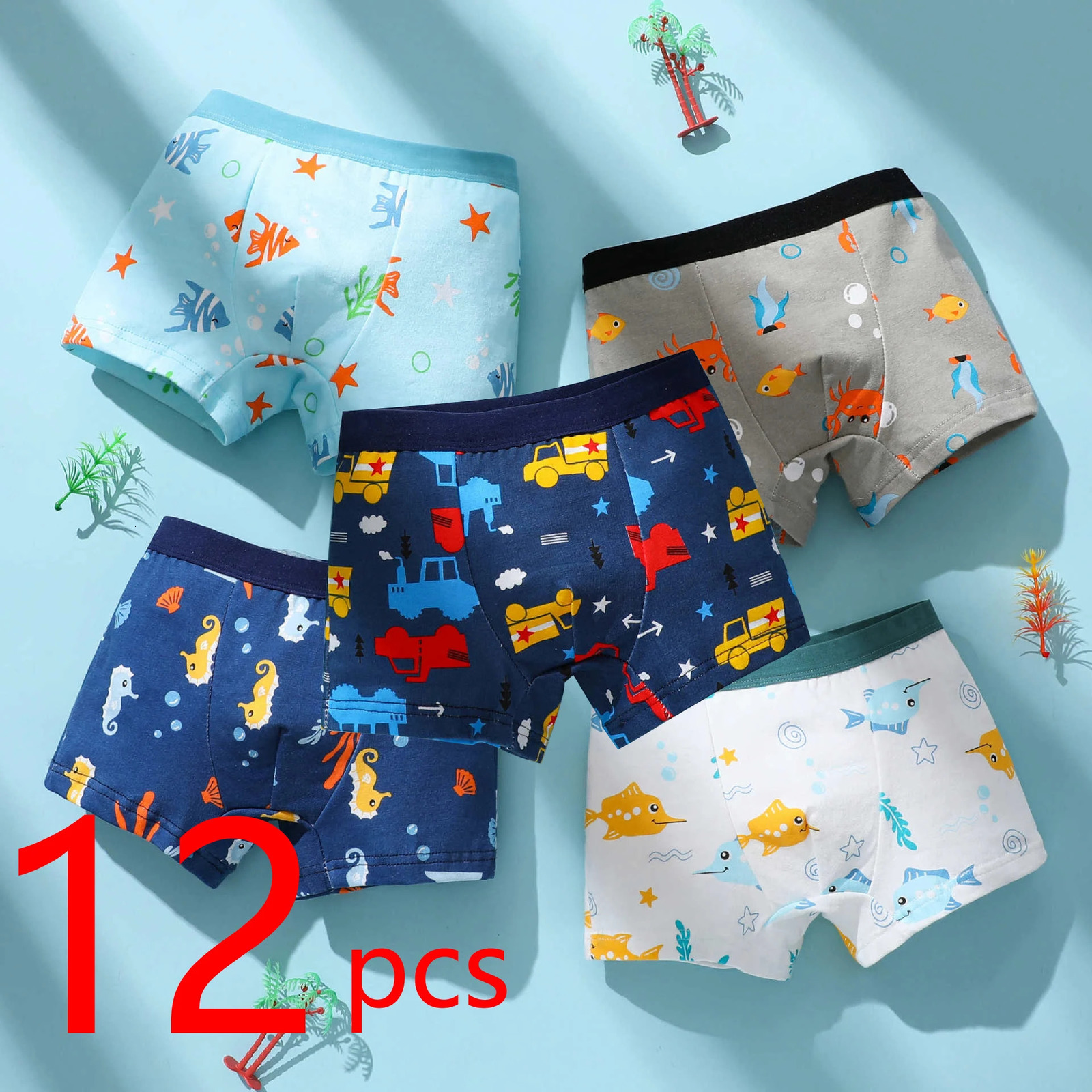 48 pcs Boys Boxer Sets Briefs Kids Cotton Underwear Baby Underpants Teenager Cartoon Dinosaur Print Children Panties Clothes 260311