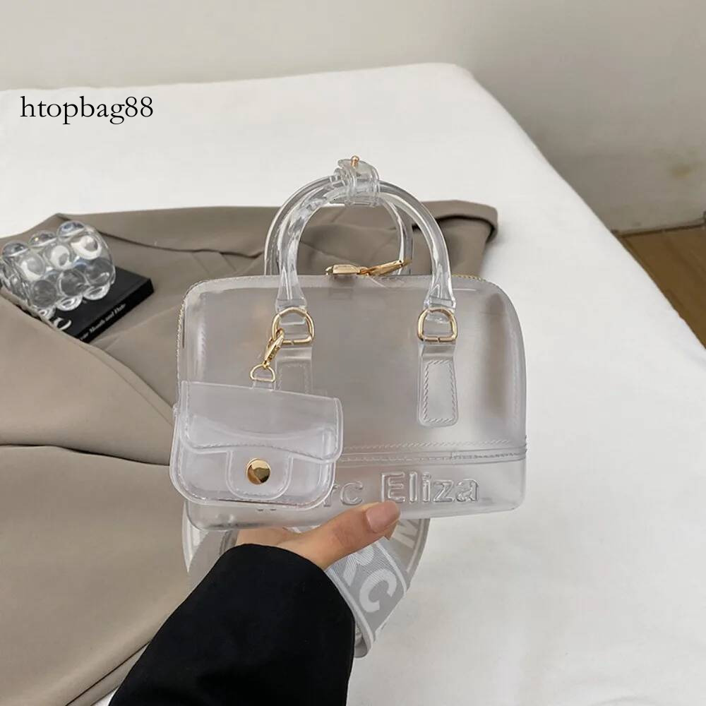 Shell-Shaped Transparent Jelly Summer Color Elegant Shoulder Double Handles with Mini Pendant Crossbody Bag