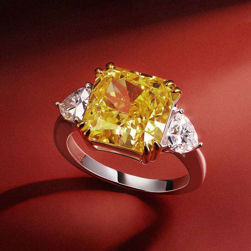 OEVAS 925 Sterling Silver Wedding Ring For Women Luxury 10*10MM Yellow Pink White Zircon Gemstone Rings Fine Jewelry Wholesale H260312