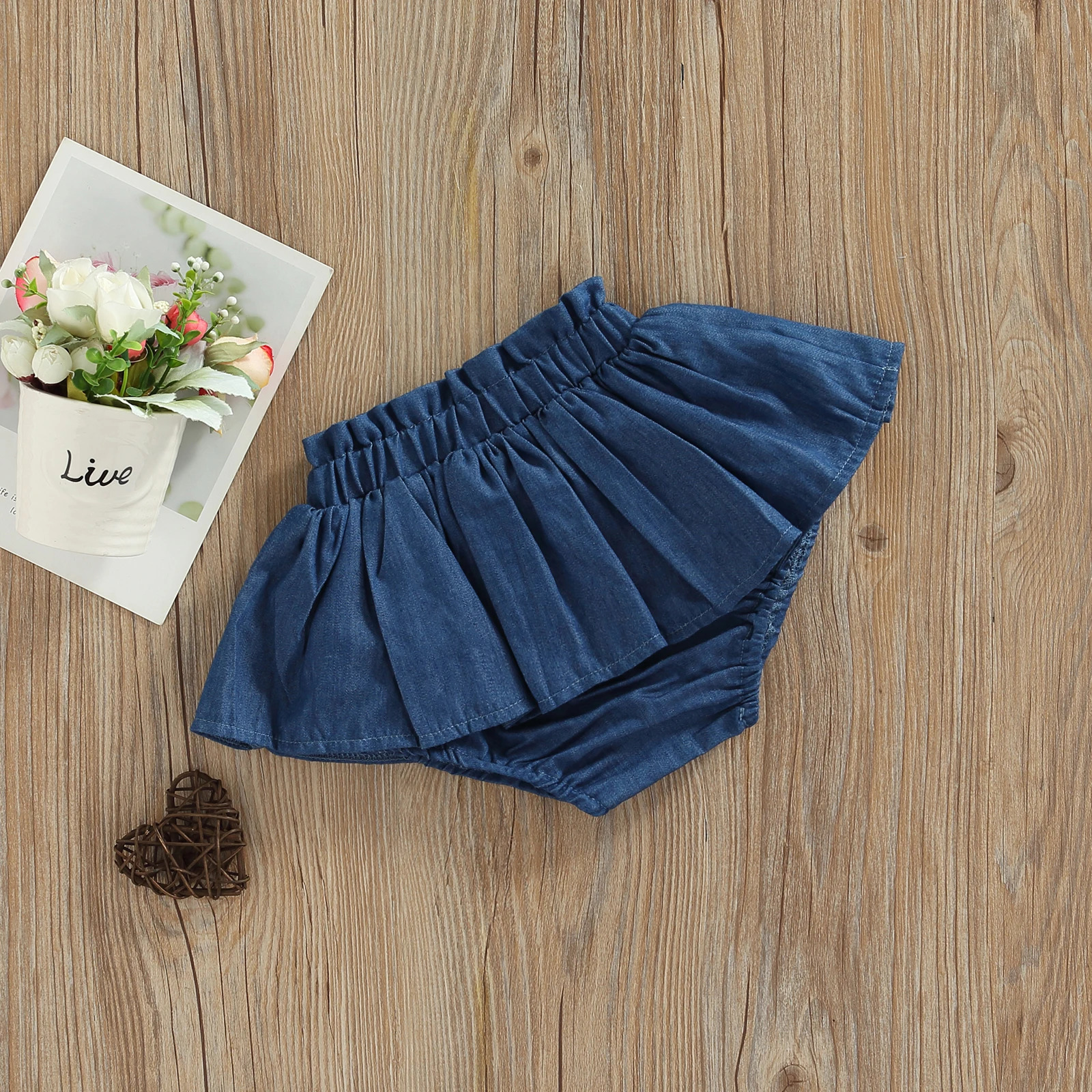 Pudcoco Infant Baby Kids Girls Denim Shorts Elastic Waist Pleated Solid Summer Skorts for Casual Daily 04T 260311