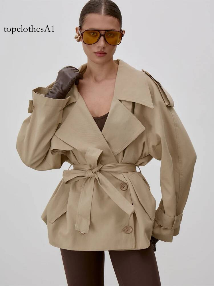 Chic Stand Collar Lace Up Trench Coat Women Long Sleeves Single Breasted Short Windbreaker Spring Lady Daily Street Jacket 2026