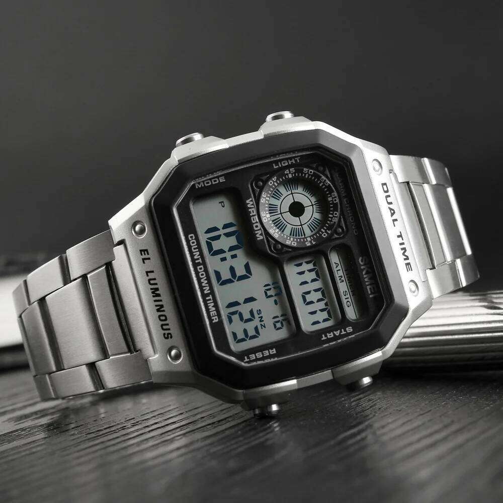 SKMEI 1335 Retro SportsDigital Watch for Men Waterproof Chrono Electronic Mens Wristwatches Stainless Steel Clock Reloj Hombre