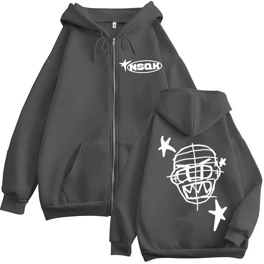 Rapper NSQK Tour 2025 Album Zip Up Hoody Mens Y2K Vintage Oversized Zipper Sweatshirt Casual Oversized Long Sleeve Jacket Hoodie M260312