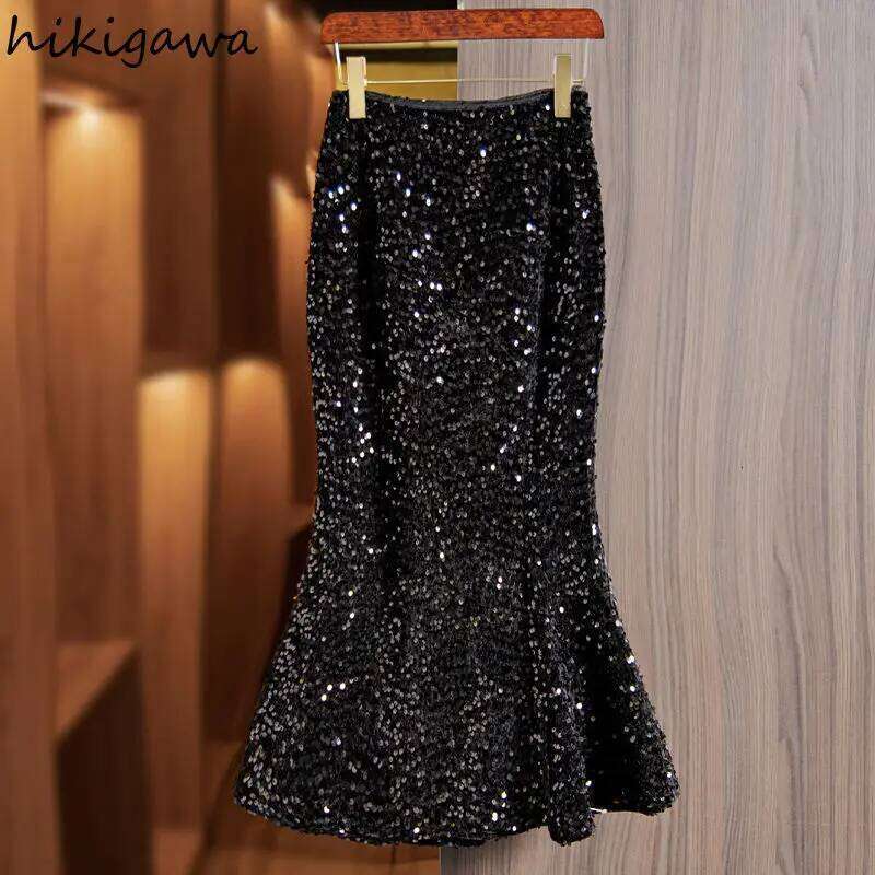 Sequined Bodycon Fishtail Skirt For Women High Waist Tunic Jupe Faldas Mujer De Moda Fashion Saia Korean Black Y2k Skirts WONST WONST