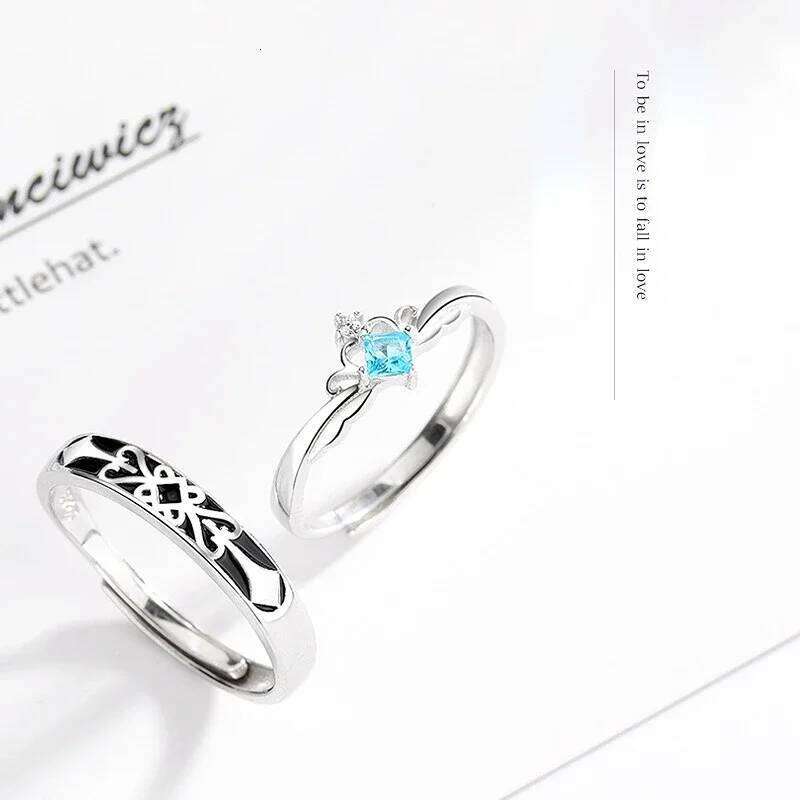 Trumium s925 Princess and Knight Crown Couples Matching Rings Promise with Zircon for Women Men Best Friend Adjustable Ring W260311