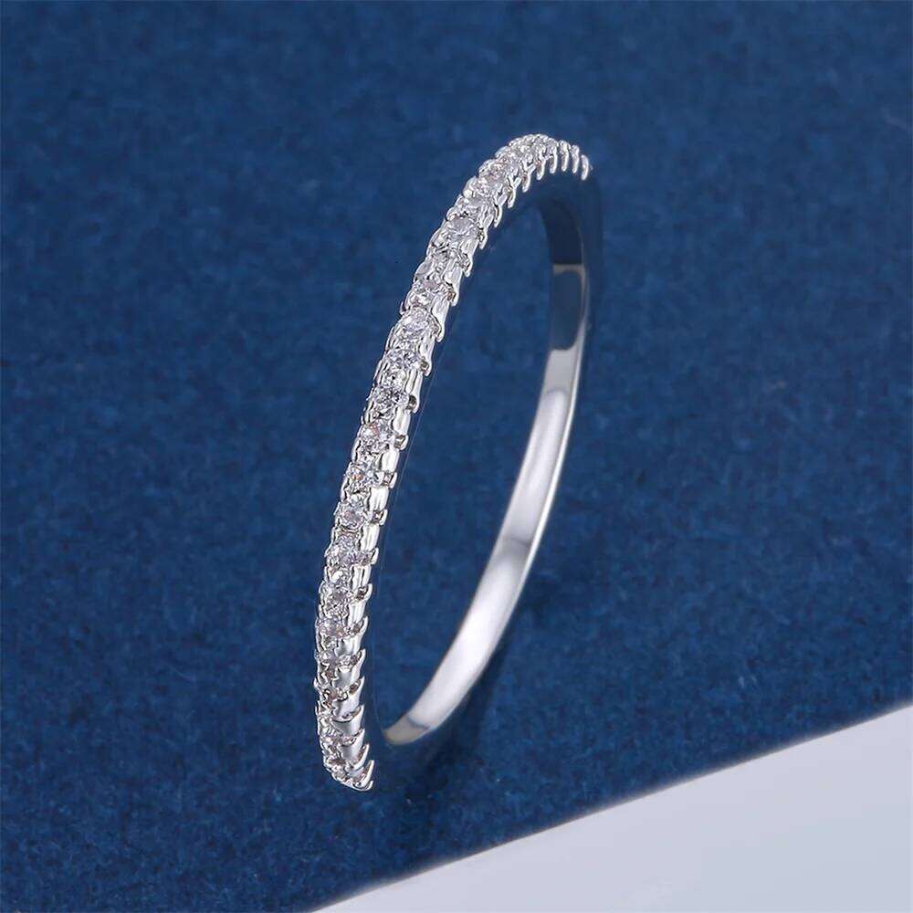 Luxury Crystal White Zircon Wedding Band Thin Rings For Women Simple Fashion Silver Color Engagement Promise Stackable Jewelry H260312