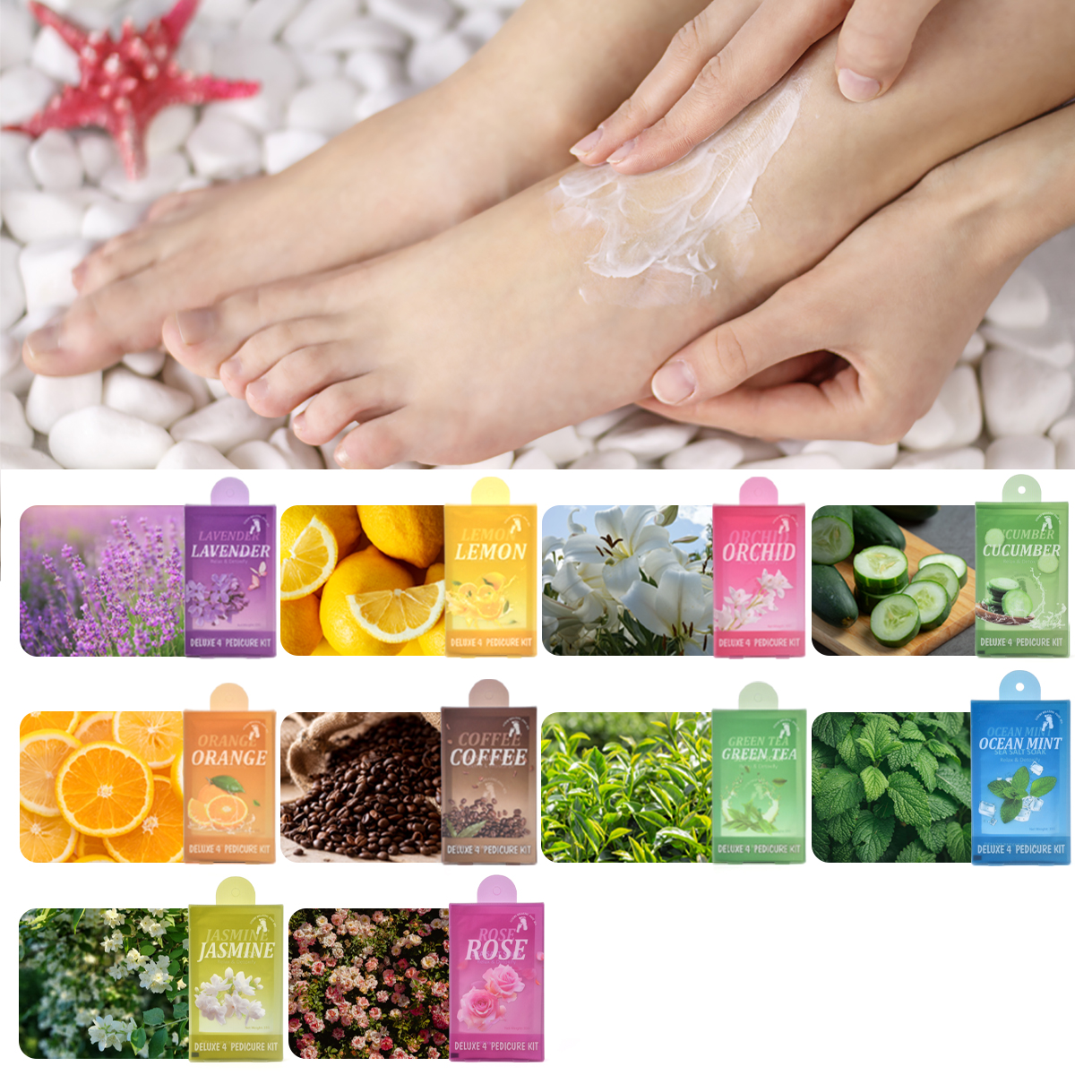 Deluxe 4 in 1 Jelly Pedicure Kit Foot Peeling Skin Care Foot Scrub Soak Spa Kit