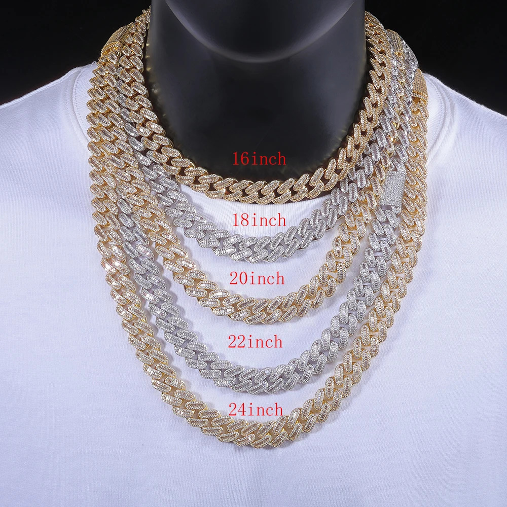 15mm Zircon Cuban Link Chain Iced Out In hand-set Simulated Diamond Stones Bling Miami CZ Necklace Gift for HerHim 260304