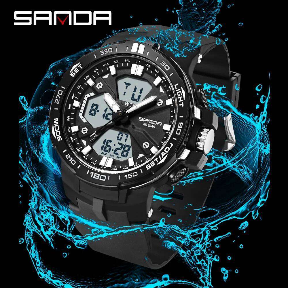 SANDA 3333 Student Fashion LED Electronic Multifunction Watches 50M Waterproof Night Light Sport Digital Chronograph Men Watche