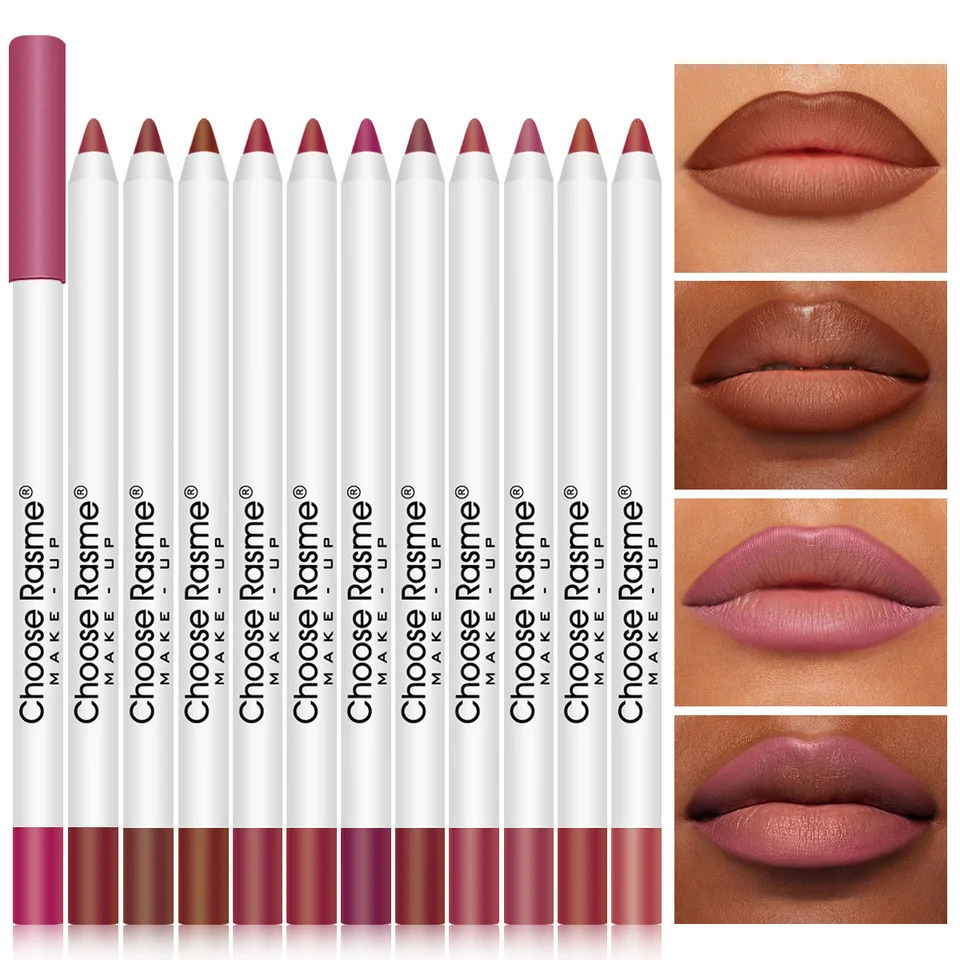 12 Colors Sexy Matte Lipstick Pencil Waterproof Lasting Lip Liner Pen Non-stick Cup Lip Contour Pencil Beauty Makeup Set 260305