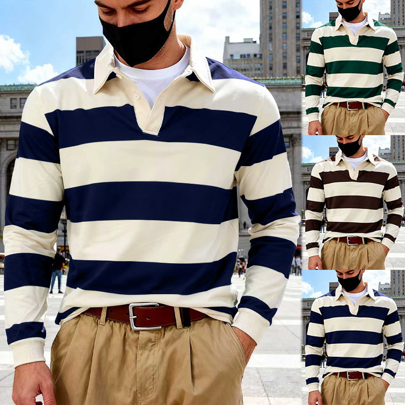 Polo Men's Casual Long-sleeve Polo Designer Shirt Designer Hoodie Shirt Autumn And Winter New Men's Striped Color-blocked Collar Long-sleeve Polo