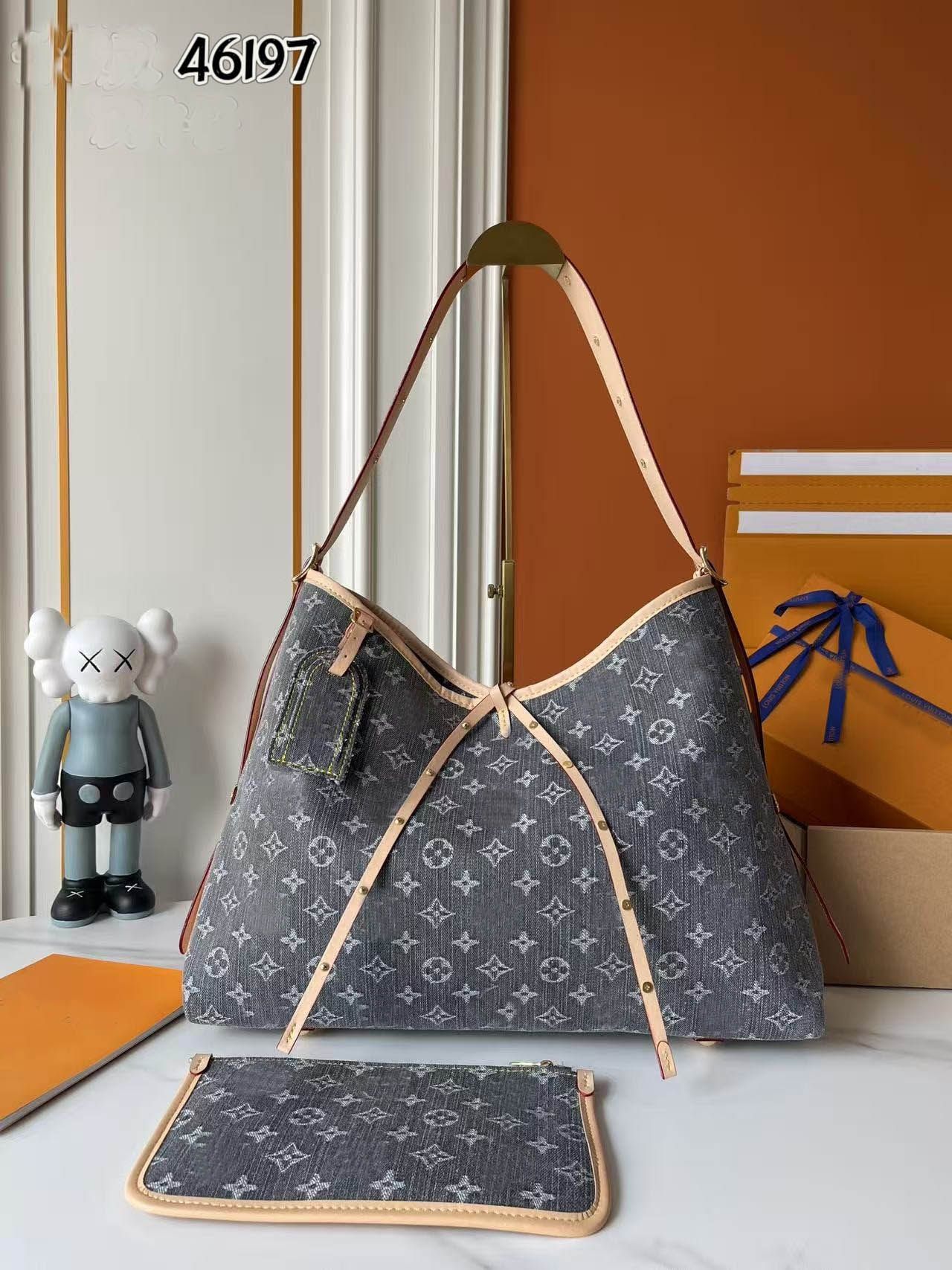 10A Luxury bag women Grey Denim Bag Carryall Shoulder Bag Crossbody bag Canvas Cluth messenger Shopping Tote Bag Moon Purse Hills Clutch Wallet 46197