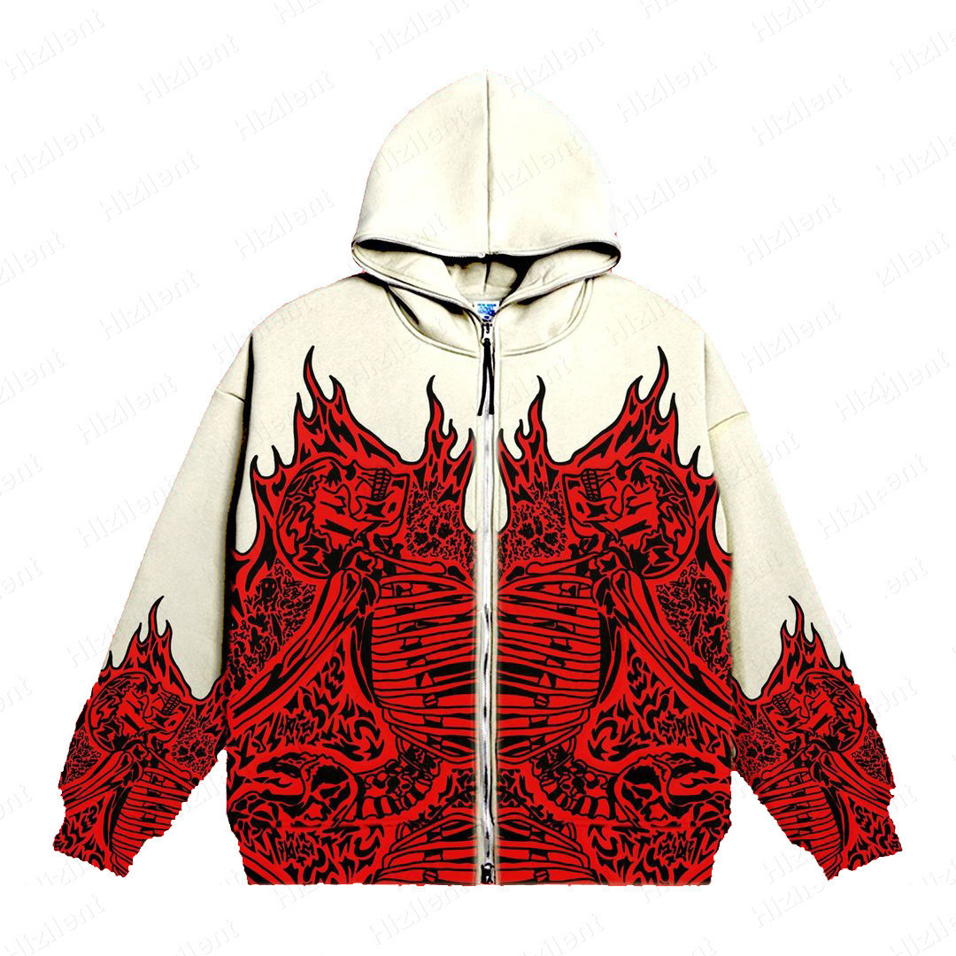 Luxury Brand Designer Clothes Foreign Trade Sweatshirt Streetwear Retro Skull Hoodie Zipper Hoodie Gothic Style Hooded Sweatshirt