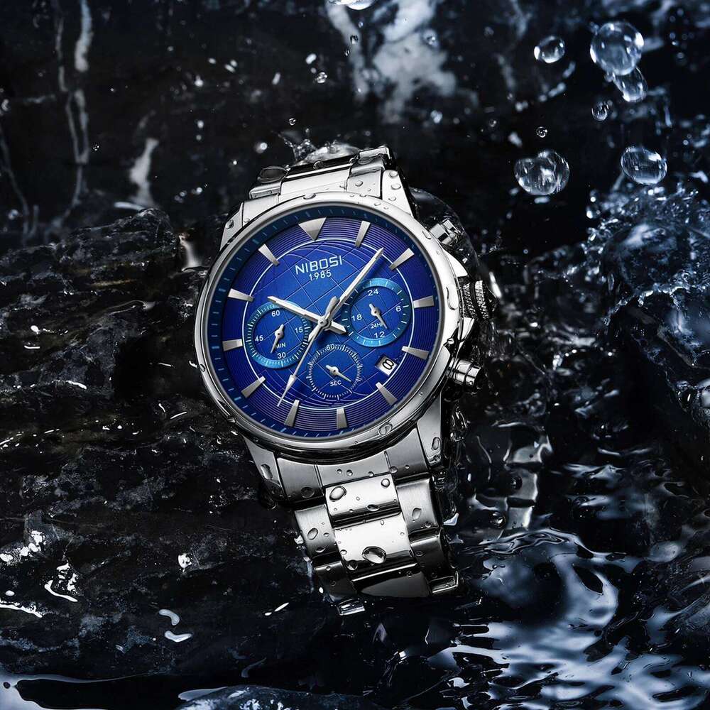 NIBOSI Mens Military Chronograph with Calendar Waterproof Stainless Steel Men's Wrist Watches Analog Quartz Watch