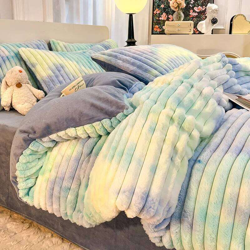 2025 new light thickened rabbit milk velvet four-piece winter warm quilt cover bed sheet bedding H260312