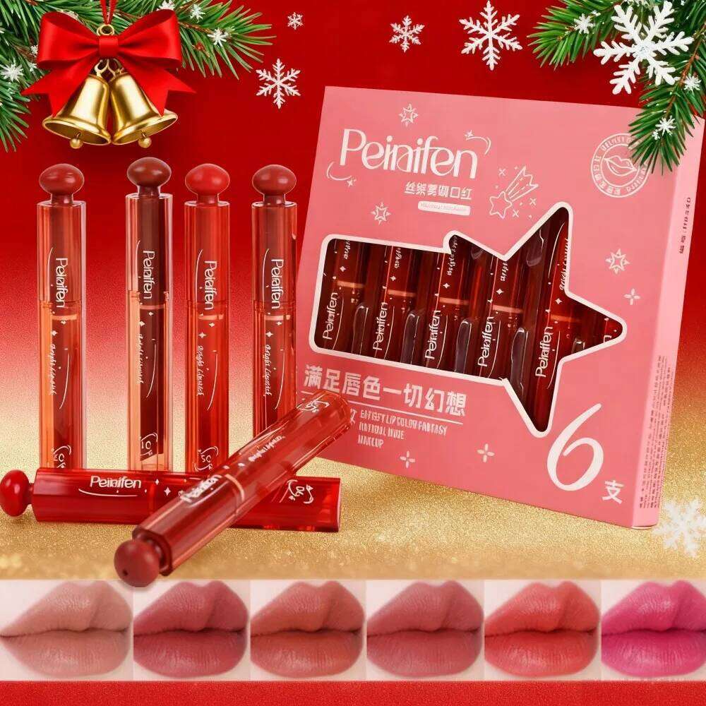 6-Lasting Stick Waterproof Lip Cover Long Glossy Lipstick with Transparent Surface - Perfect Christmas Gift for Her W260311