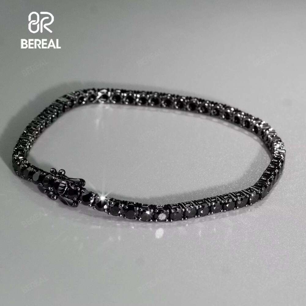 4mm Black VVS Moissanite Bracelet Iced Round Brilliant Cut sier Unisex Tennis Chain
