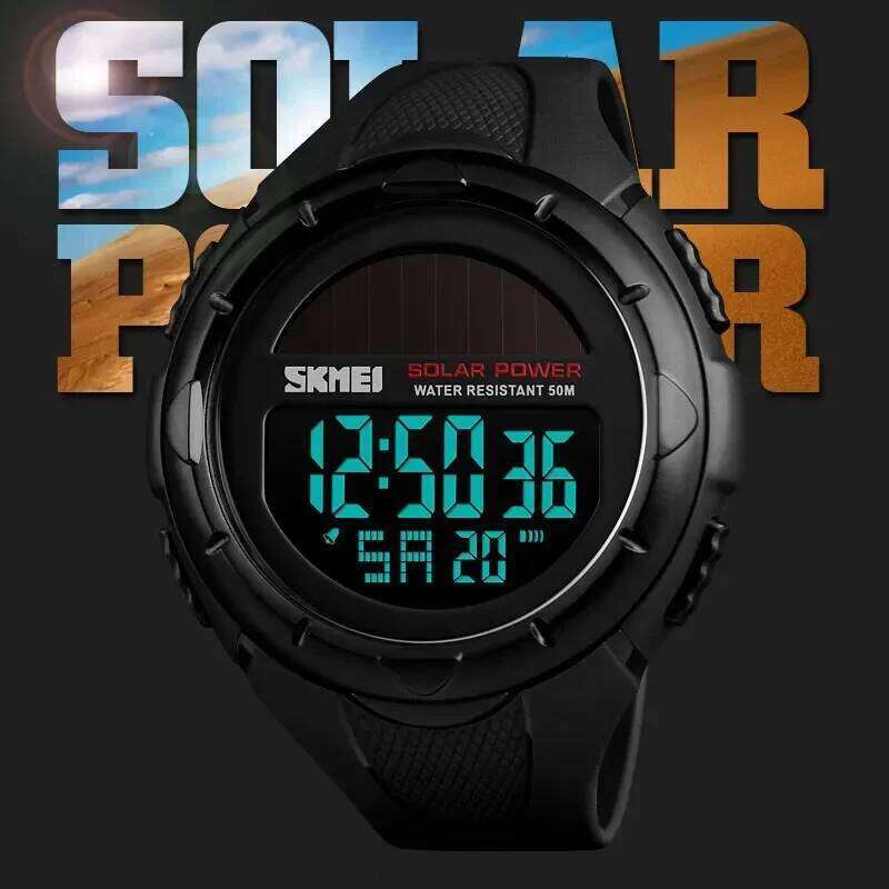 SKMEI 1405 Solar Energy Sports Digital Mens Wristwatches LED Display Military Waterproof Watch for Men Clock 1068 Reloj Hombre