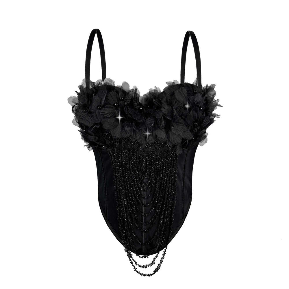 Cross-Border New Handmade Flower Tassel Camisole Sexy Backless Tube Top European and American Style Outerwear Fishbone Bra Shapewear