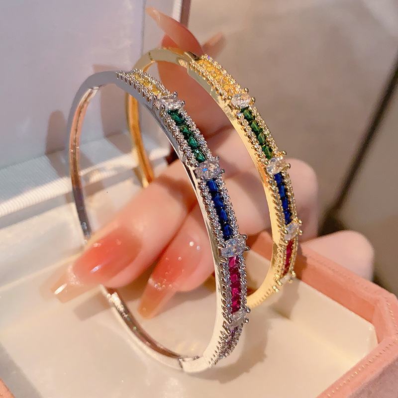 Bracelet Celebrity Style Light Luxury Colorful Gem Bracelet Heavy Craft Electroplated Zirconia Bracelet Multicolored Tourmaline Clasp Bracelet
