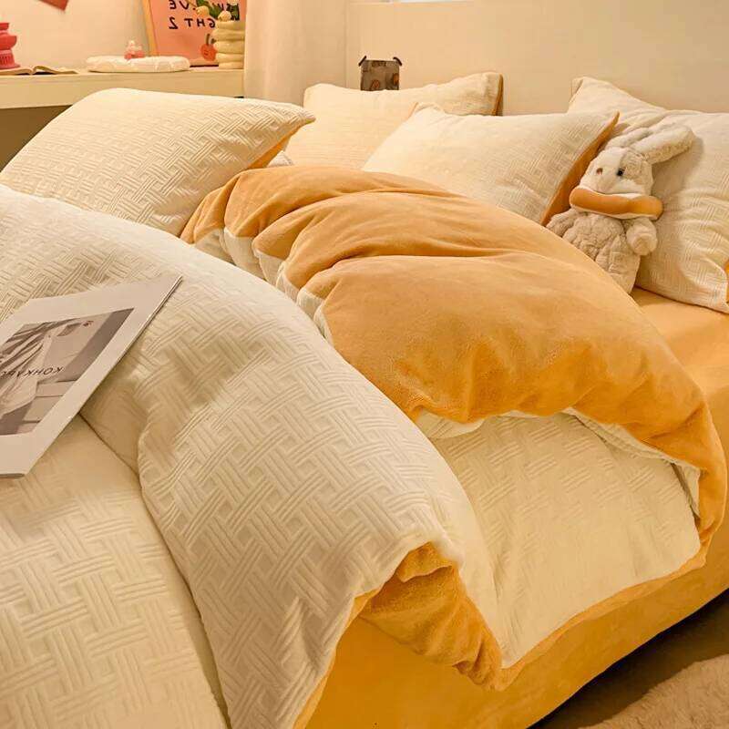 2025 new winter carved milk four-piece set thickened coral fleece quilt cover flannel bedding H260312