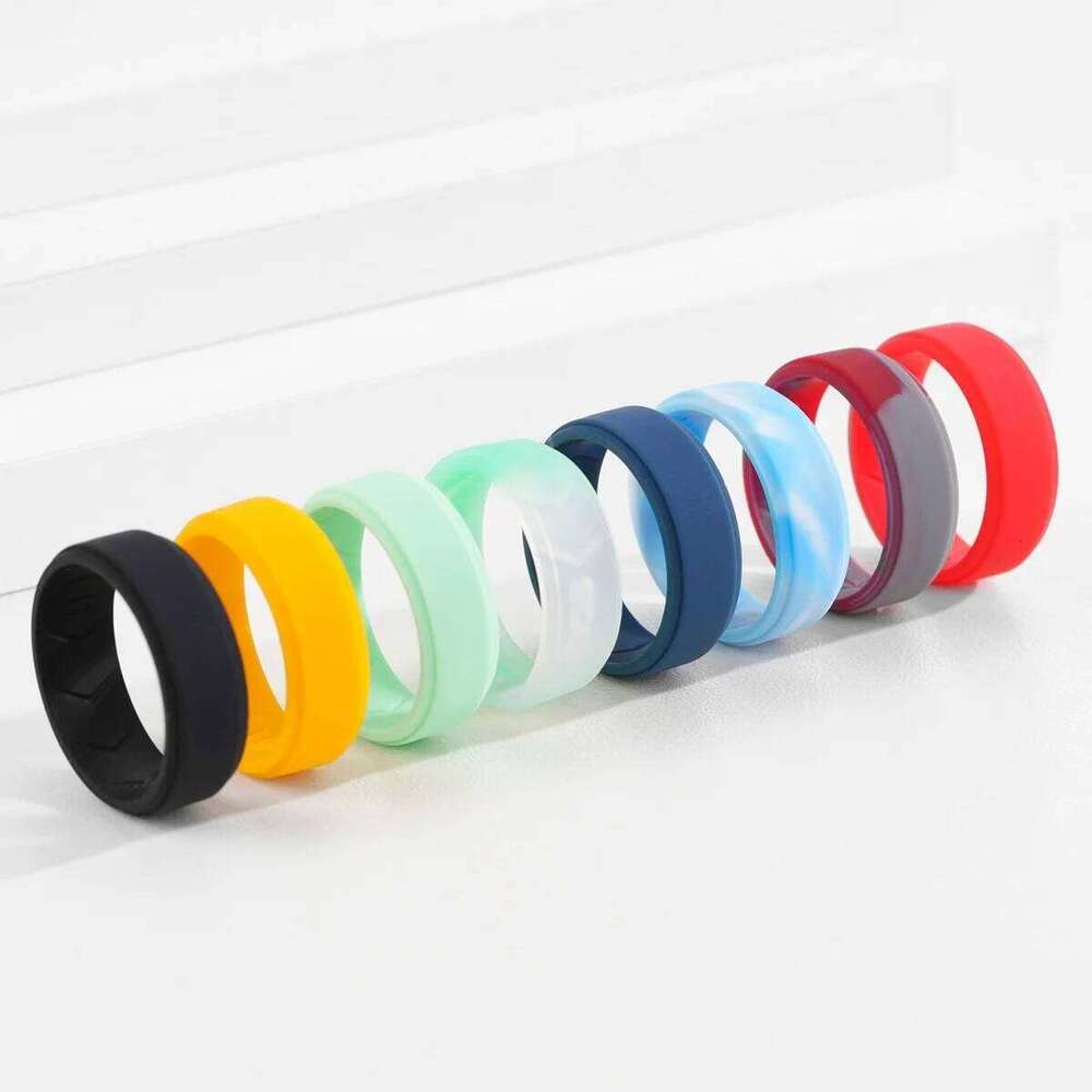 8 Pack Men's Silicone Wedding Bands, 8mm Wide Rubber Rings Workout Sports, Comfort Fit Ring Set, Gift for Husband Him H260312
