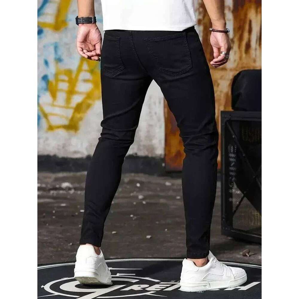 Men Jeans Stretch Skinny Denim Pants Solid Color Black Blue Spring Luxury Street Harajuku Hip-Hop Style Slim Fit Trousers Brand 26Y0312