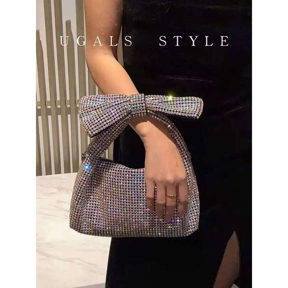Women Handbag Fashion Glitter Shiny Diamond Bow Knot Clutch Purse Crystal Rhinestones Evening Wedding Party Banquet Bag