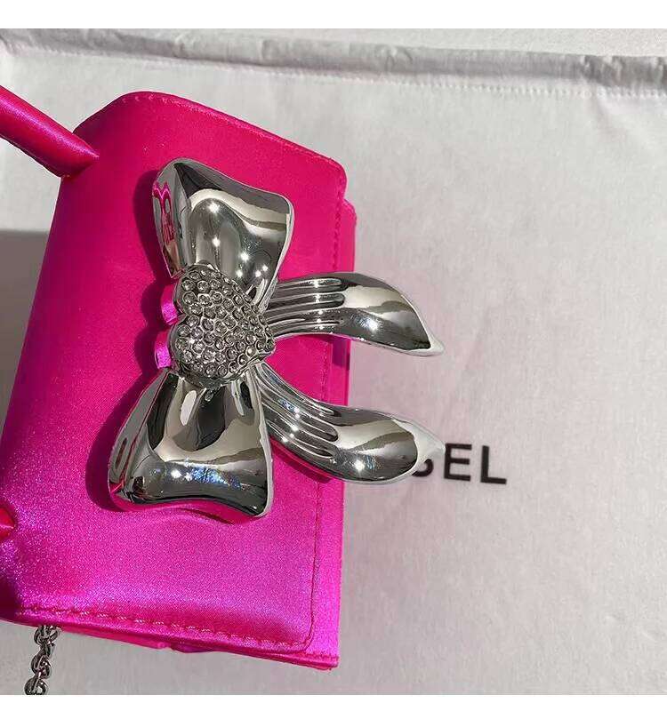 Luxury Satin Square Women's Handbag Glitter Diamonds Metal Bow Knot Evening Wedding Party Clutch Purse Crossbody Bag