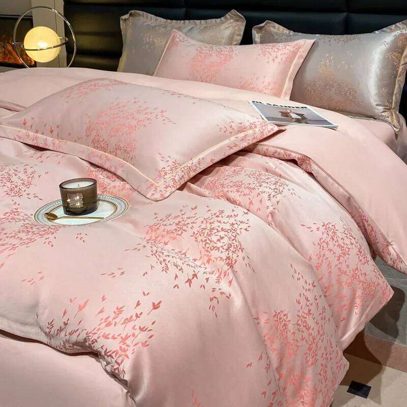 Fashion Silk-Cotton Jacquard Bedding Sets Solid Pure Cotton Nude Sleeping Soft Bedclothes Single Double Size Bed Sheet Set H260312