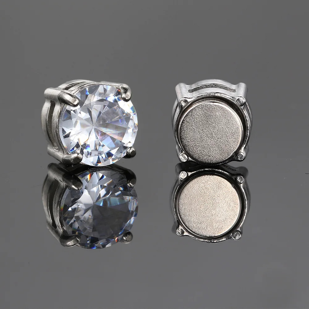 Ice Out Earrings For Men Women Strong Magnet Magnetic Stainless Steel Non Piercing Hip Hop Rock Fashion Jewelry Accessories 260309