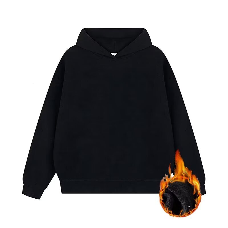 Spring And Autumn Solid Color Heavyweight 420g Fleece-lined Men's Hoodie Loose Fit Trendy High Designer Hoodie Street Style Gray Couple's Sw