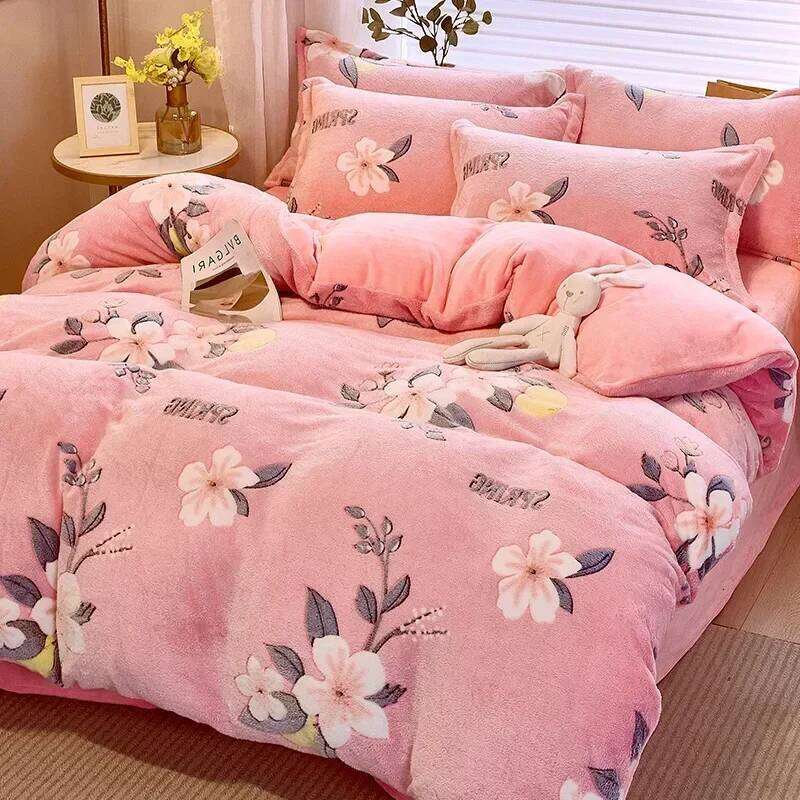 3Pcs Set,1Pc Heart Print Thicken Winter Warm Duvet Cover with 2Pcs Pillowcases for Double Bed Funda Nordica Cama H260312