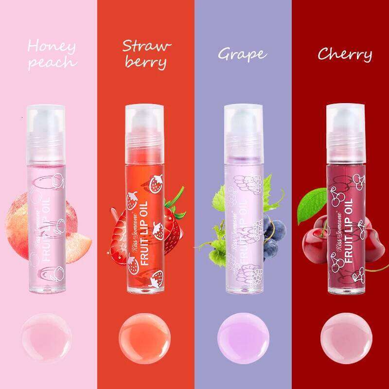 4pcs/1set Fruit Rollerball Lip Oil moisturizing lip balm liquid that prevents chapped lips It comes with a hydrating rollerbal W260311