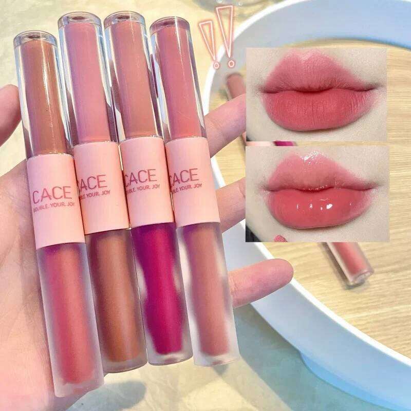 Double-Ended Glaze Moisturizing Full-Gloss Matte Velvet Finish Long-Lasting Color Anti-Stain Cosmetic Lip Gloss W260311