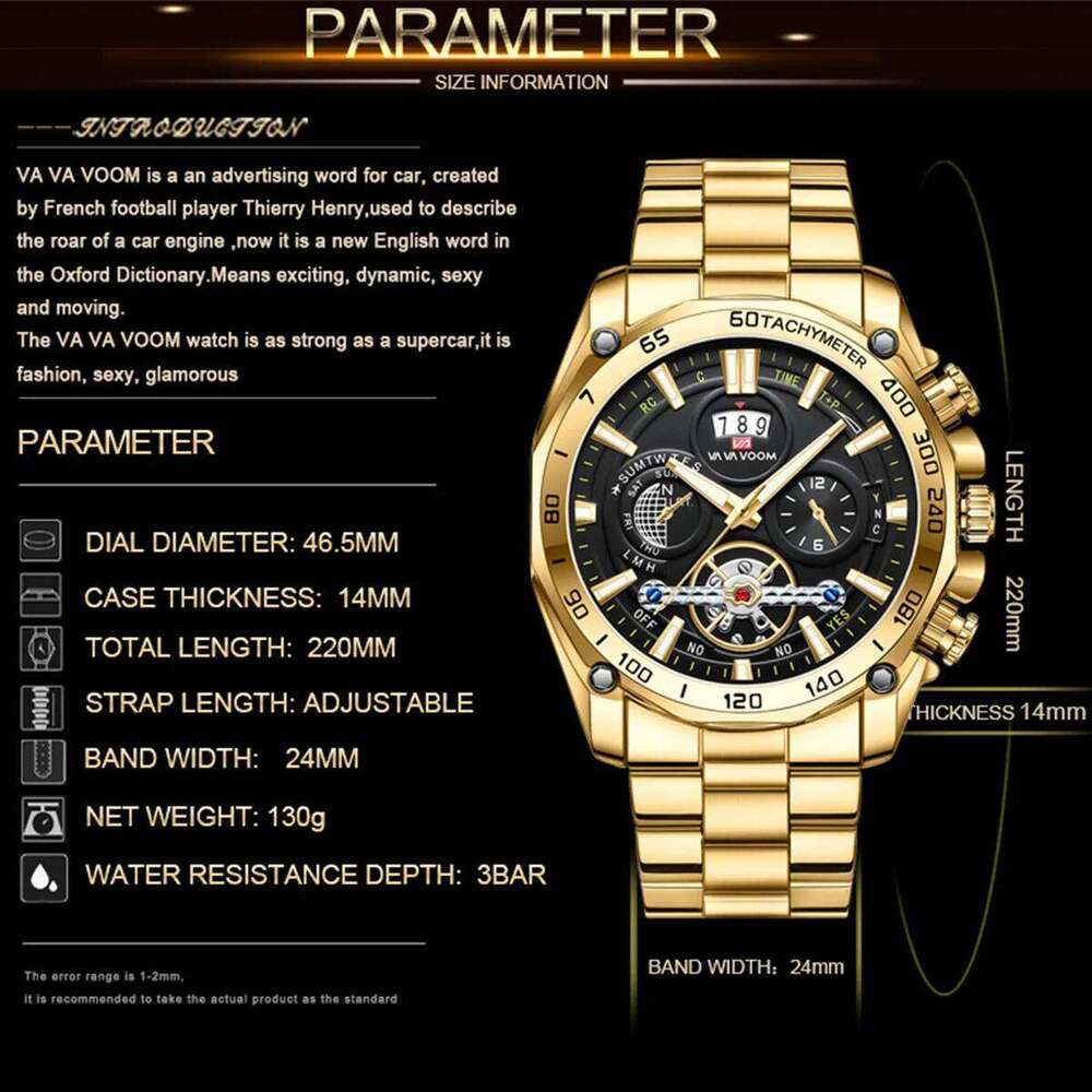 VA VOOM Brand Luxury Men Quartz Watch 2025 New Fashion Concept Decorative Dial Casual Military Sports Waterproof Wristwatches