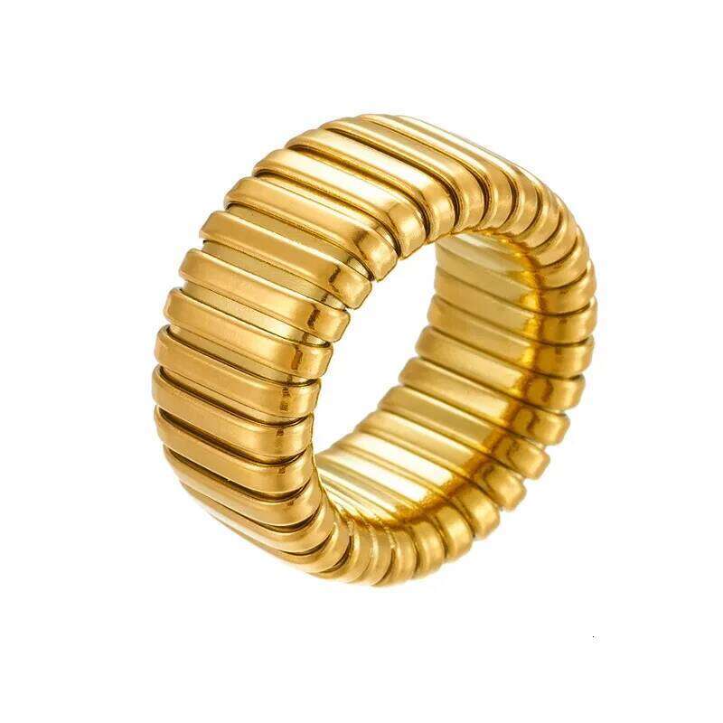 Peri'sBox 18k Gold Silver Plated Stainless Steel Polished Texture Wide Fine Ring for Men and Women Waterproof Jewelry Gifts H260312