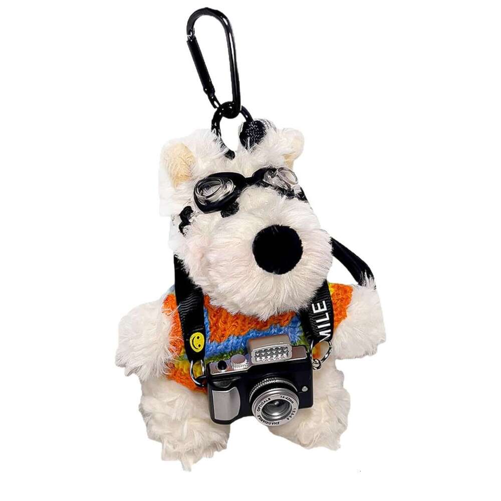 Original Cute Camera West Highland White Terrier Plush Pendant Bag Charm Cartoon Puppy Doll Keychain Creative Gift