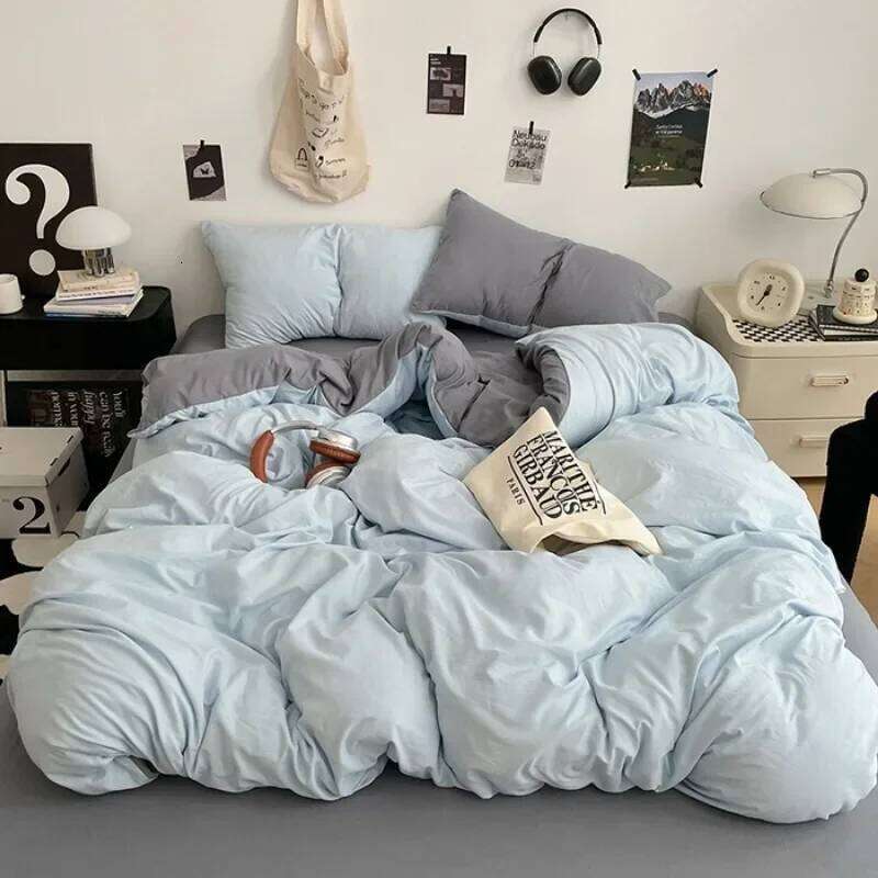 New Class A washed cotton polished four-piece sheet quilt cover, dormitory three-piece set, bed hat, bedding H260312