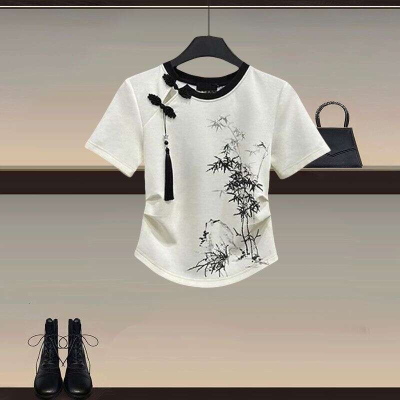 New Women's Clothing Set: 2024 New Chinese-Style Buttoned T-Shirt And Slim-Fit Casual Pants Two-Piece Set Asia Size