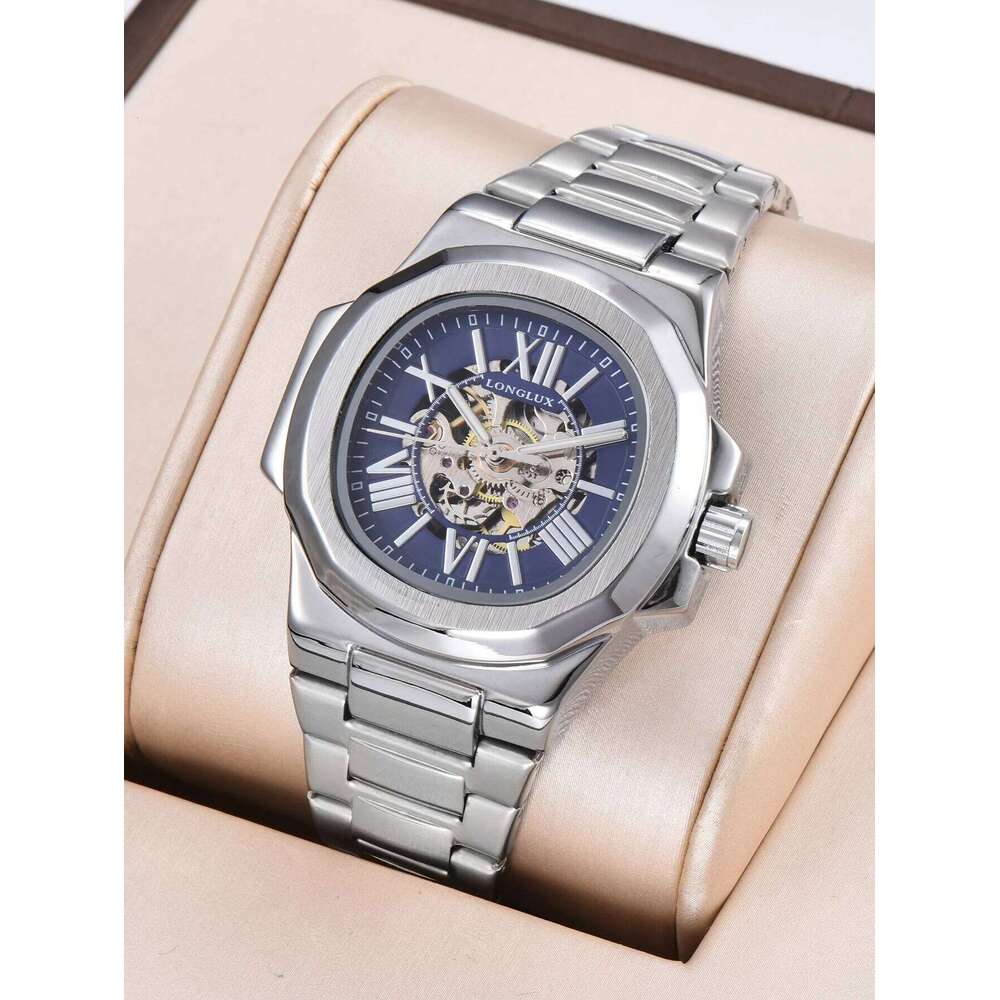 LONGLUX HOT SALE NEW automatic mechanical men rome business waterproof skeleton luminous stainless steel gift watch