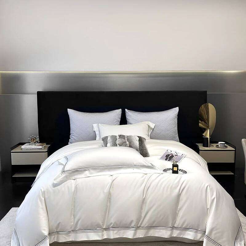 Three-line Embroidery Solid Color 1000TC Egyptian Cotton Bedding Set Duvet Cover Bed Sheet/Fitted Sheet Pillowcases 4Pcs H260312